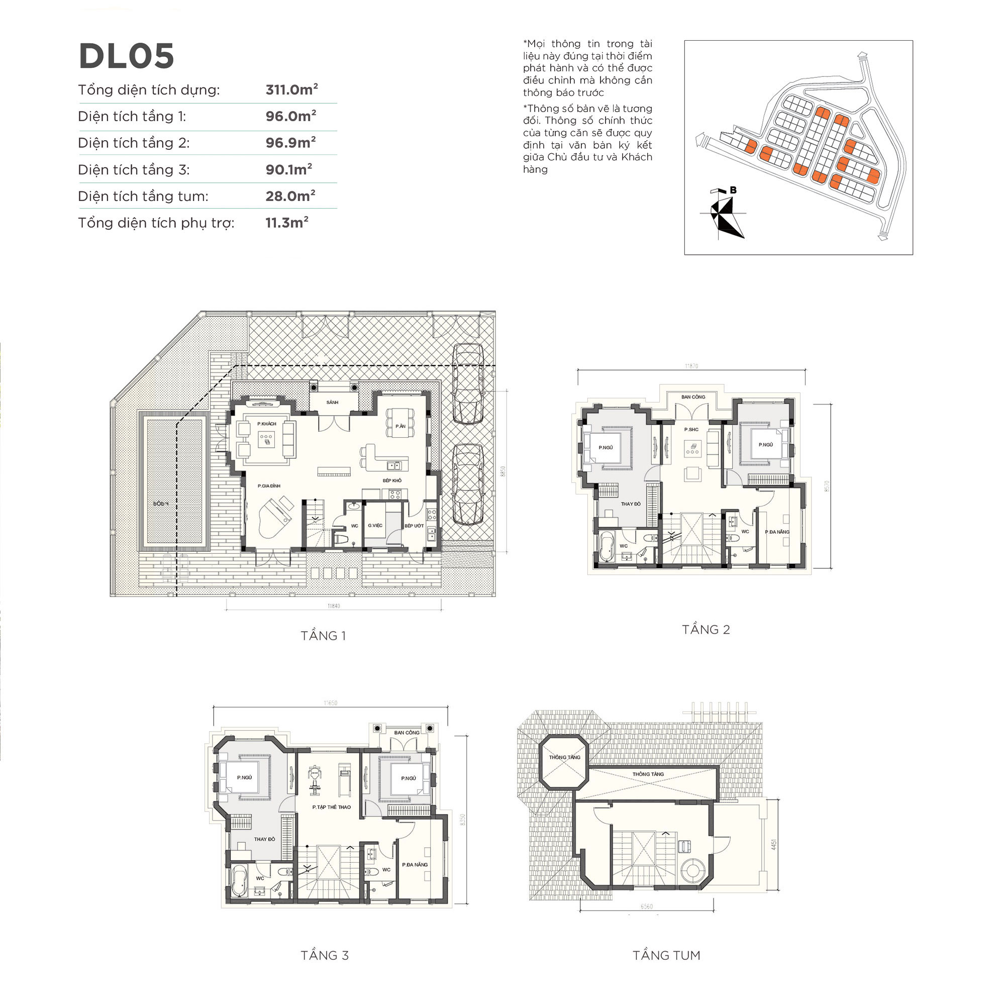 Mặt bằng biệt thự đơn lập DL05 Vinhomes Green Villas