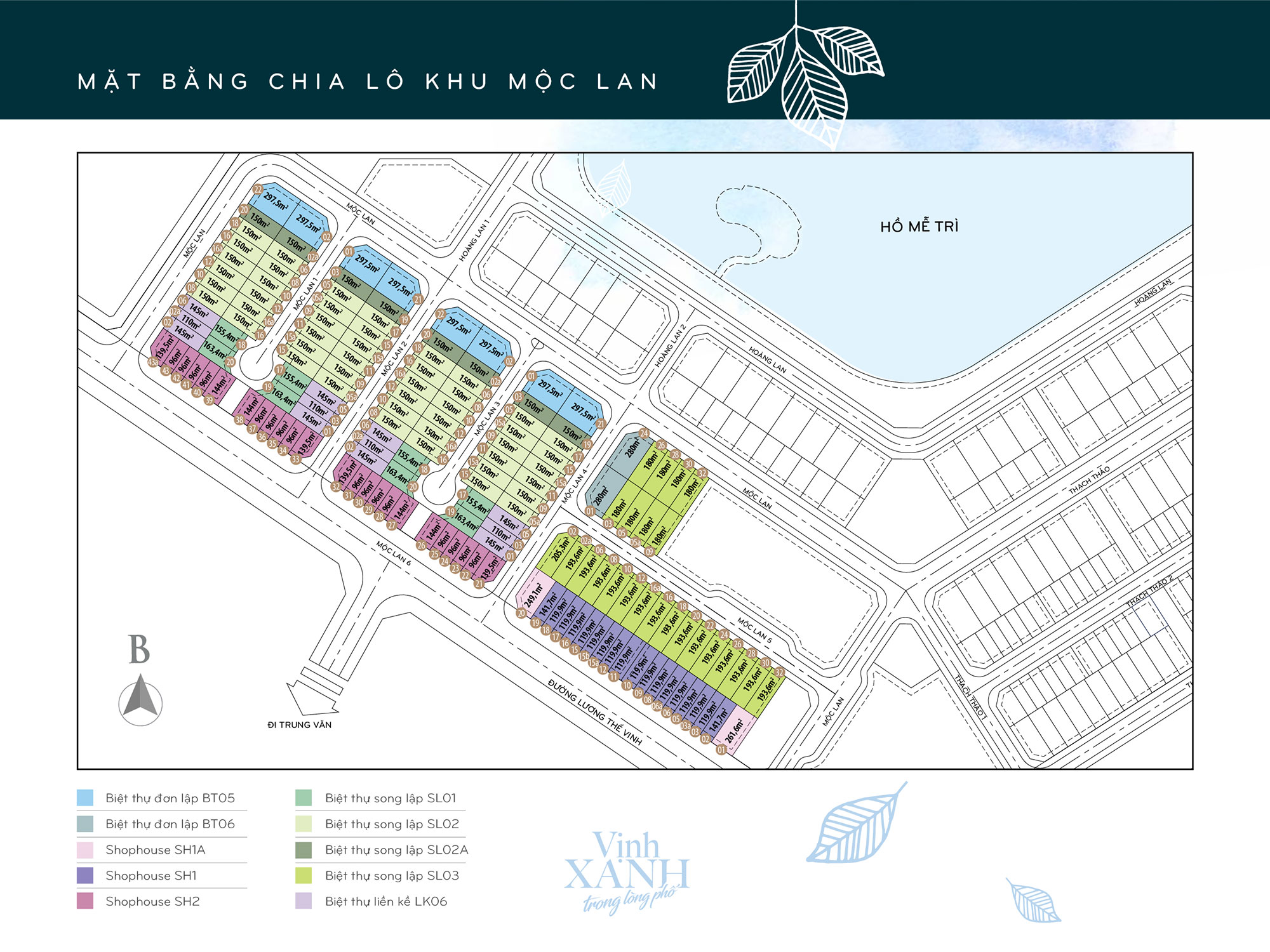mặt bằng phân khu mộc lan vinhomes green bay