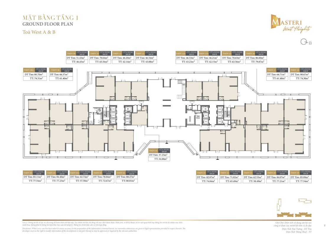 mặt bằng shop chân đế tòa A tòa B mastri west height