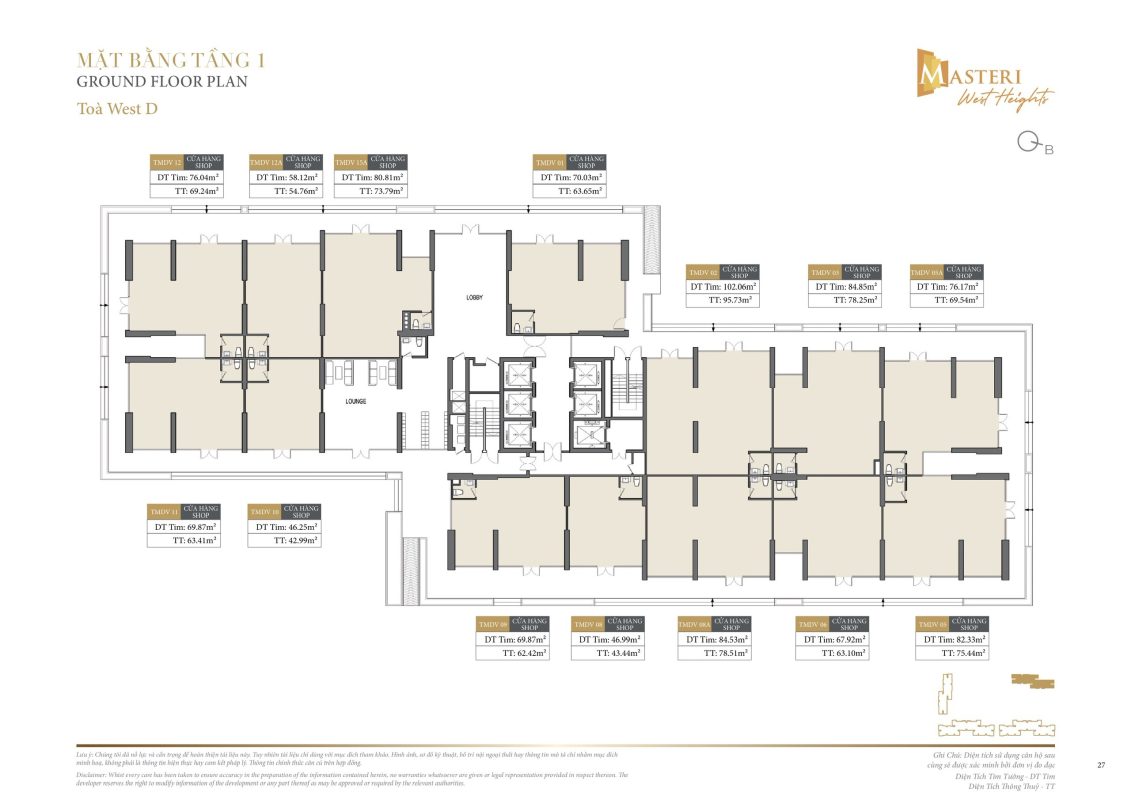 mặt bằng shop chân đế tòa d masteri west height