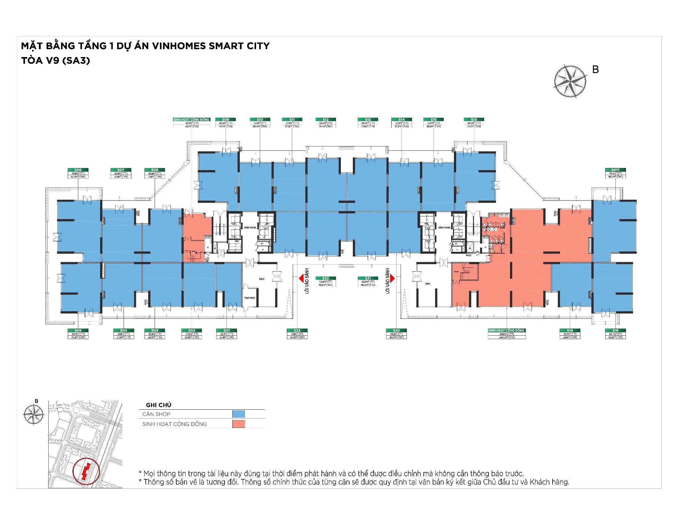 mặt bằng shophouse shop chân đế SA3 sakura vinhomes smart city