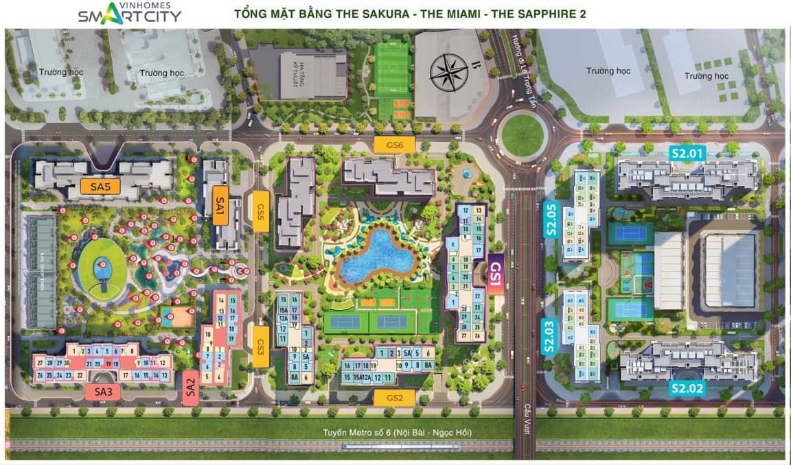 tổng mặt bằng shop chân đế saphire the miami sakura vinhomes smart city